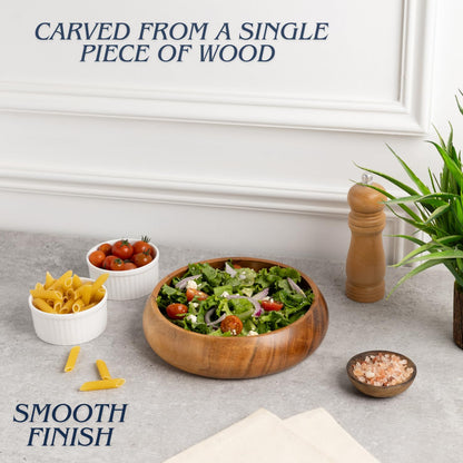 LAVAUX DESIGNS Acacia wood salad bowls set of 2 | Individual wooden bowls 8 x 2 inches (25 oz) | Use for salad, pasta, rice, acai, smoothie, soup, fruits, snacks