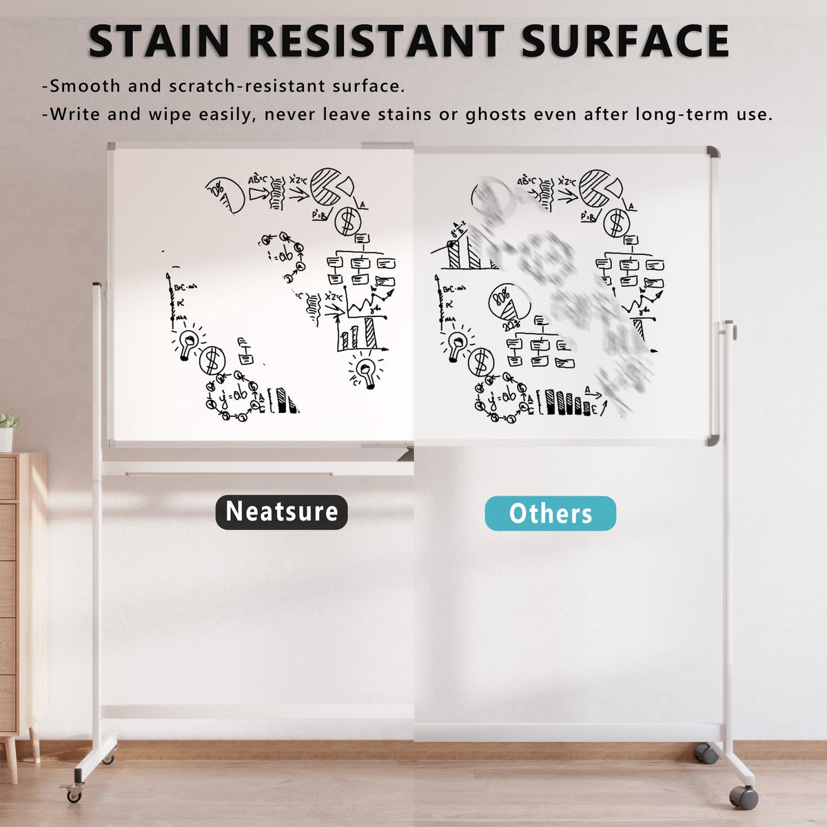 Large Rolling Whiteboard on Wheels, 72" x 36" Double-Sided Mobile White Board with Stand, 6' x 3' Portable Standing Magnetic Dry Erase Board Easel for Home Office Classroom School, Silver