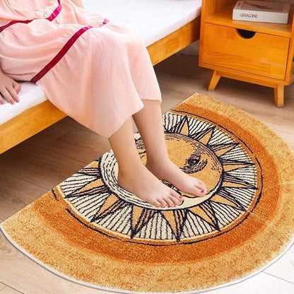 Semi-Circular Area Rugs 31.5x47.3 inch Sun and Moon mat,Yellow Boho Rug,Non-Slip Tribal Style Throw Rugs,Machine Washable Carpet,Suitable for Living Room, Bedroom, Furry Rug at the Entrance