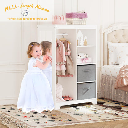 UTEX Kids Dress Up Storage with Full Length Mirror, Kids Armoire with 2 Storage Bins, Opening Hanging Costume Closet Wardrobe, Pretend Storage Closet Armoire Dresser