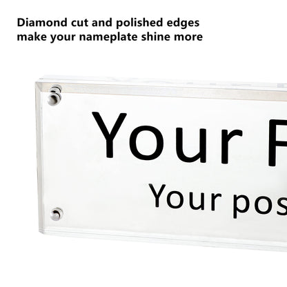 IEEK Acrylic Desk Name Plate, Clear Acrylic Block Nameplate Double Sided Holder, DIY Personalized Name, 2.5x10 Inch