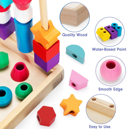 TooyBing Montessori Wooden Lacing Beads Toys for 3 4 Year Old Toddler Kids, Sequencing & Stacking Block Toy with Storage Box, STEM Preschool Learning Toys, Christmas Birthday Gifts for Boys Girls