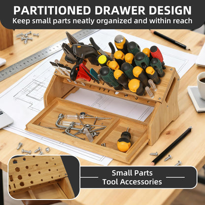 ValuXpro Bamboo Screwdriver Organizer - Tool Storage Organizer Workbench Desktop Rack - Hand Piler Tools Storage Holder -Standard Size