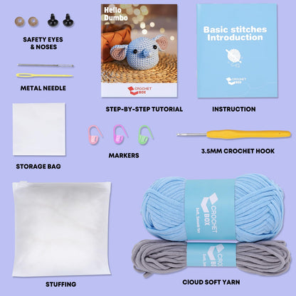 Crochet Kit for Beginners: Elephant Crochet Kit for Adults, Include Easy to Use Yarn, Step-by-Step Video, Patterns, Learn to Crochet, Thanksgiving, Christmas, Birthday Gift