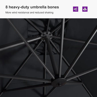 PURPLE LEAF 9'×11.5' Cantilever Patio Umbrella with Base Rectangle Offset Outdoor Umbrella Cover with Zipper for Garden Deck Pool Grey
