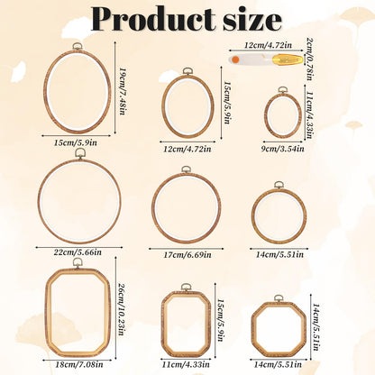 Oqqlin 9 Pcs Embroidery Hoop Frame, 4 Shapes Large Imitated Wood Cross Stitch Hoop Ring with Scissors Display Decorative Embroidery Hoops for DIY Arts, Crafts, Sewing, Hanging Ornaments Decor