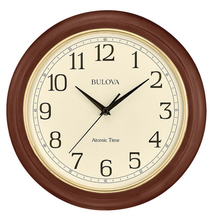 Bulova Atomic Time 2 Analog Wall Clock C5004 | 12.4" Wooden Frame, Sets Time Automatically | Quartz Movement | Battery Operated | Classic Design
