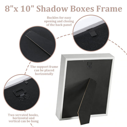 HANLANXUE 4 Pack 8 x 10 Shadow Box Frame, Shadow Boxes Display Cases 3D Wood Deep Shadowbox for Photos, Dried Flowers, Handicrafts Picture Frames for Wall Tabletop(White)