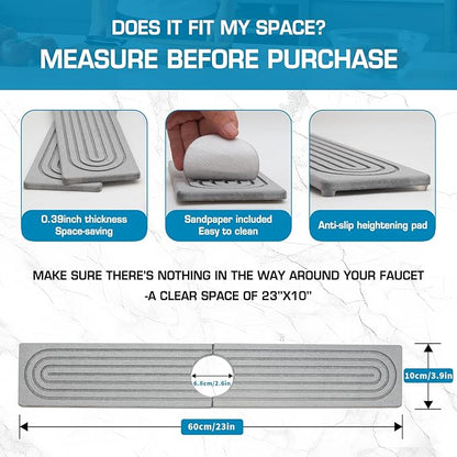 Faucet Mat for Kitchen Sink, Diatomite Quick Drying Tray, Long 23.6'' Kitchen