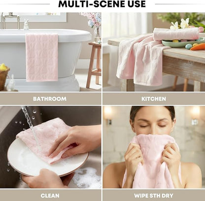 Artoid Mode 4 Pcs Pink 3D Rabbit Jacquard Easter Hand Towels