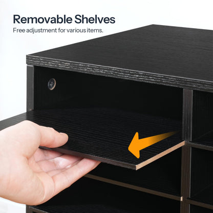 HOOBRO Literature Organizer, 48 Compartments Wooden Mail Organizer, Countertop Literature Sorter with Adjustable Shelves for Home, Office, School, Student Mailbox for Classroom, Black BK163WF01