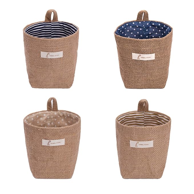4 Pack Wall Hanging Storage Bags Hanging Storage Bags Cotton Linen Storage