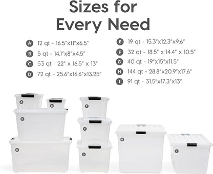 IRIS USA 6 Qt Stackable Plastic Storage Bins with Lids, 10 Pack - BPA-Free, Made in USA - See-Through Organizing Solution, Latches, Durable Nestable Containers, Secure Pull Handle - Clear
