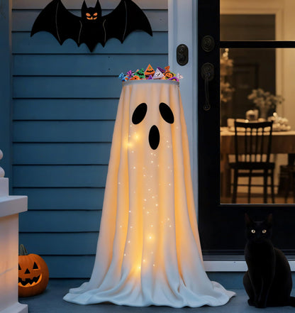 Halloween Decorations 32'' Light-Up Ghost Candy Bowl Stand Large Ghost Decor Cute Trick or Treat Candy Holder