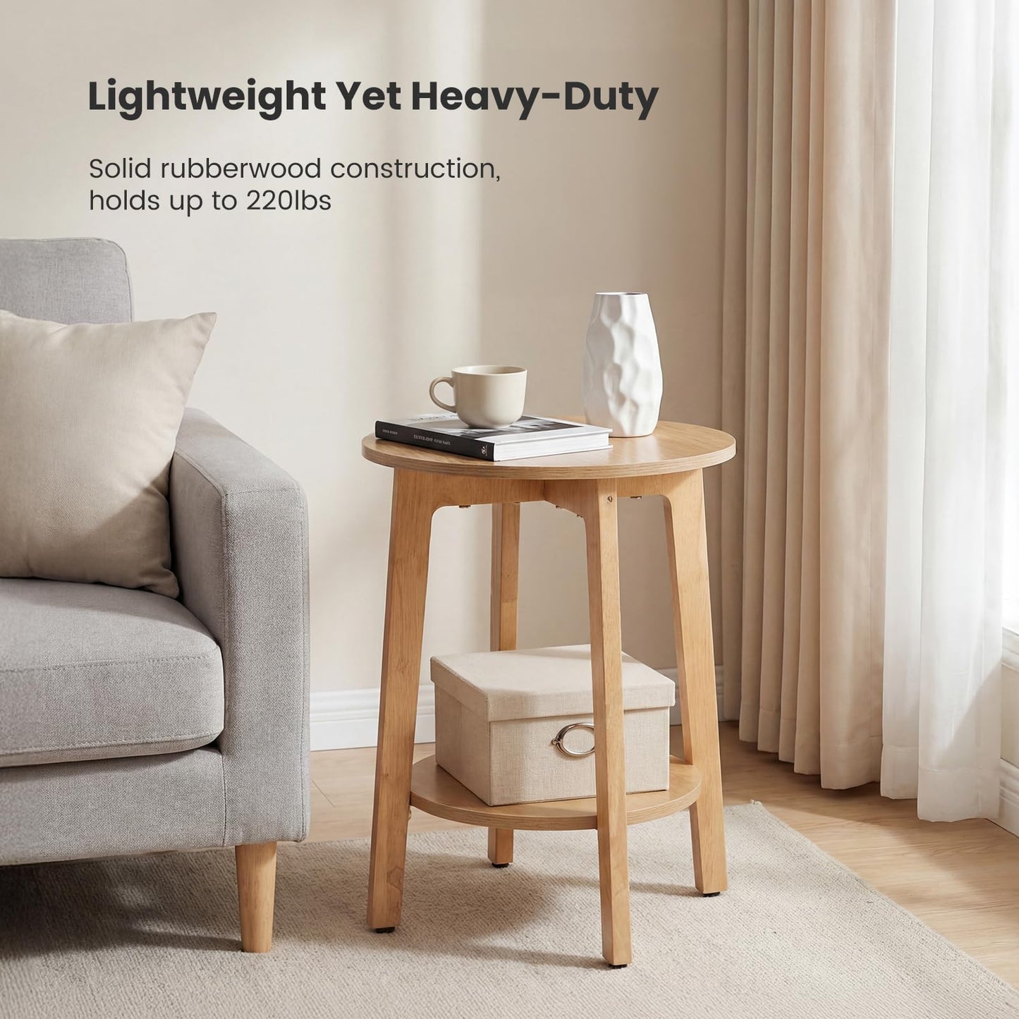 DUMOS Bedside End Table for Small Spaces, 2-Tier Boho Accent Side Table with Storage Shelf, 15.8" Wood Modern Nightstand for Living Room, Bedroom, Home Office, Natural Wood