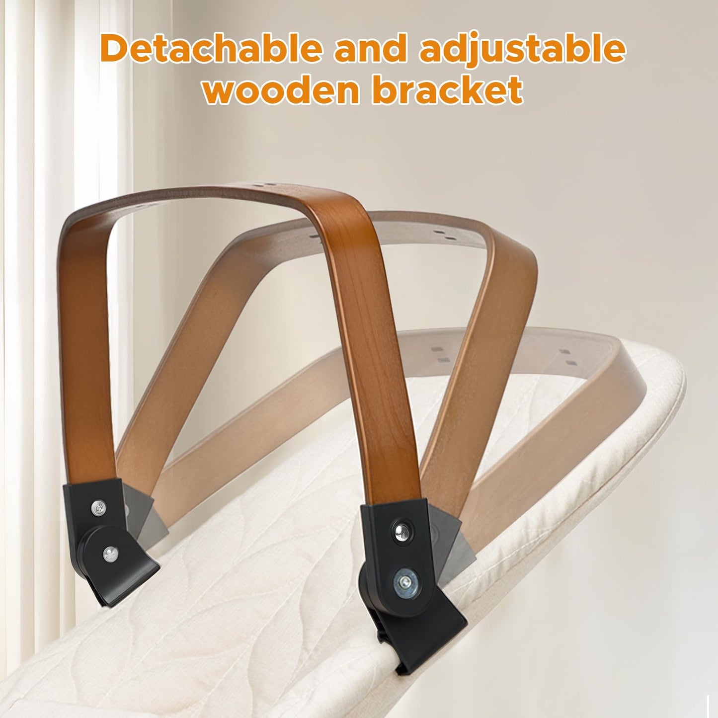 Portable Baby Bouncer, Bouncer Seat for Babies 0-12 Months, 3 Recline Positions, Foldable Baby Rocker Chair with Removable Wooden Bar, Beige
