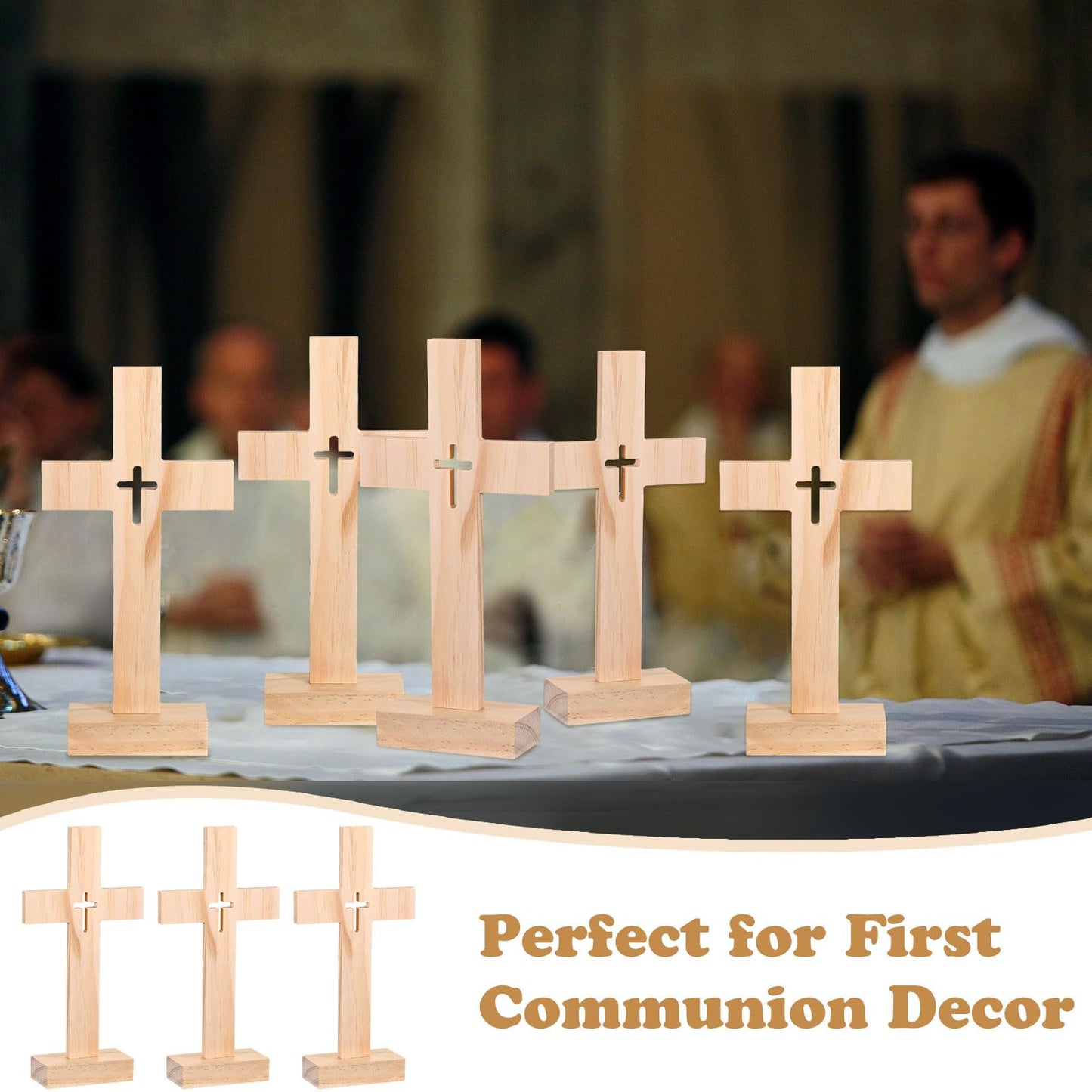 Suzile 12 Pieces Christmas Nativity Wooden Cross Unfinished Wood Tabletop for Crafts Standing Centerpieces Easter Church Sunday School First Communion Baptism Decorations (Hollow Out)