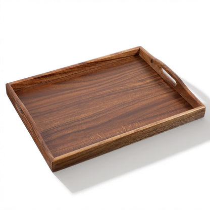 1Pack Walnut Tray, 15.7inch Nature Walnut Wooden Serving Tray with Handles Rectangle Coffee Table Trays for Living Room, Wood Trays for Ottoman Wood Food for Coffee, Breakfast, Dinner-40x30cm