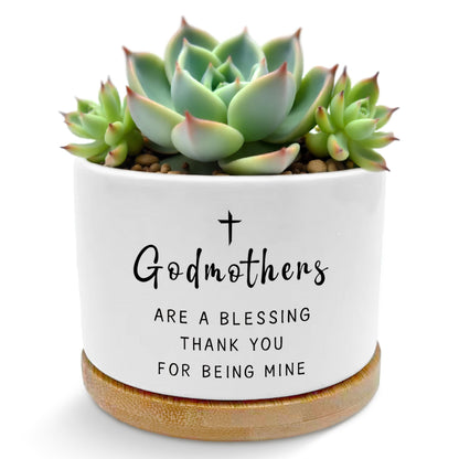 ROXMART Godmother Proposal Gift Plant Pots, Godmother Gifts from Godchild Succulent Planters, God Mother Gifts for Women Ceramic Plant Flower Pots for Home Office Desk Table Shelf(No Plants)