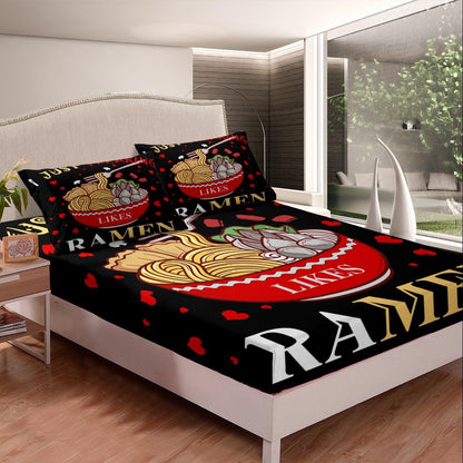 Feelyou Queen Size Ramen Bed Sheets Set Boys Girls Japanese Style Sheet Set for Kids Women Men Ultra Soft Hokusai Sheets with Deep Pocket Fitted Sheet Traditional Retro Theme Room Decor