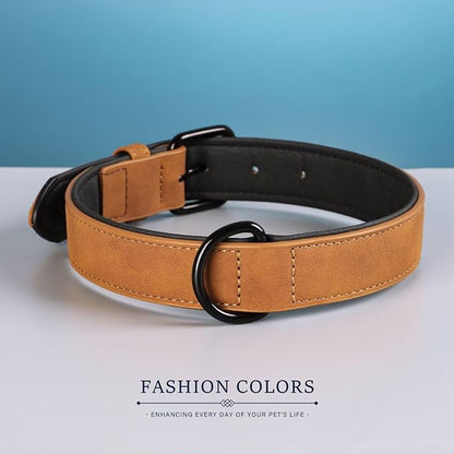 Didog Soft Padded PU Leather Dog Collar, Breathable and Adjustable Dog Collars for Medium Dogs, Comfortable for Daily Walk, Light Brown, L Fit Neck 14-18"(22-44 lbs)