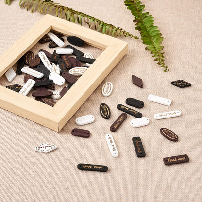 Cheriswelry 300pcs Wooden Label Links - Rectangle, Oval, Rhombus Tag Labels for DIY Craft, Jeans, Bags, Shoes, Hat Accessories