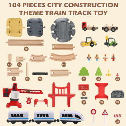 JugueteLand 104 Pcs Wooden Train Set for Toddlers, Magnetic Trains with Track for Kids Ages 3-6, Compatiable with Major Brands, Construction Railway Playset Gifts for Boys and Girls Ages 3+
