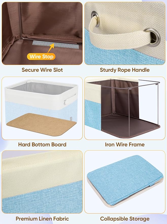 BALEINE 1 Pack Fabric Closet Storage Bins for Shelves, Linen Closet Organizers and Storage, Decorative Baskets for Organizing, Shelf, Clothes, Home, Office (Skyblue, 17''x13''x10.5'')