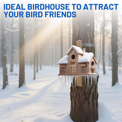 Wooden Birdhouse with Multiple Nesting Compartments, Hanging Bird House, 11.8 x 4.7 x 8.66 Inch