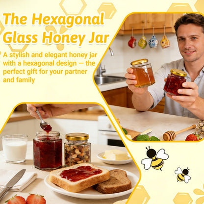 Haneye 6 oz Hexagon Glass Jars with Gold Lids, 30 Pack Honey Jars Canning Jars Small Spice Jars for Jelly, Herb, Jams, Candy, Wedding Favors, Includes Labels and Pen