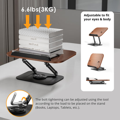 SupeDesk Book Stand for Reading, Adjustable Book Holder with 360° Rotating Bases, Foldable Designs, and Elastic Clips, Multifunctional Display Stand for Recipe, Cookbooks, Magazines, Tablets, Laptops