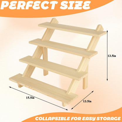Oungy 2 Pack 4 Tier Wooden Display Stand Riser Detachable Wood Earring Display Cupcake Stands Jewelry Display for Vendors with Groove or Jewelry Cupcake Vendors Retail