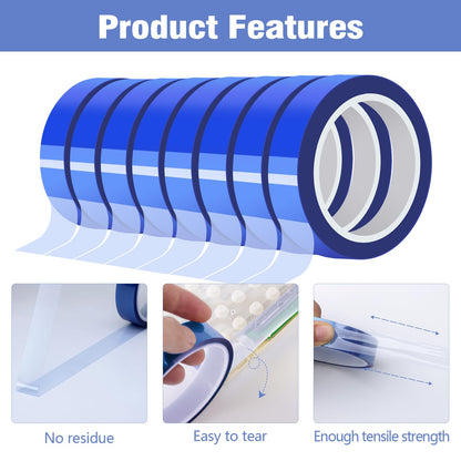 Fyguard 8 Rolls 20mm × 30m (98ft) Blue Sublimation Tape Heat Transfer Tape, Heat Resistant Tape for Sublimation Printer Electronic Soldering, No Residue