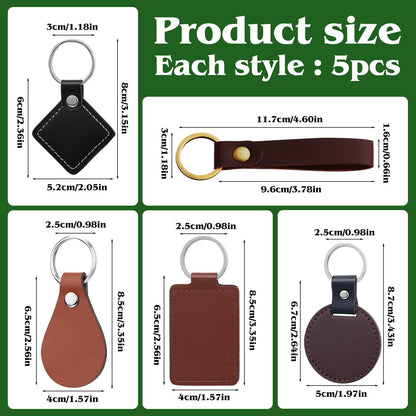 Tikjiua 25 Pcs Leather Key Fob Kit, 5 Types PU Leather Key Fobs with Rivets and Keychain Ring, Diy Keychains Holder for Keychain Making Craft Working