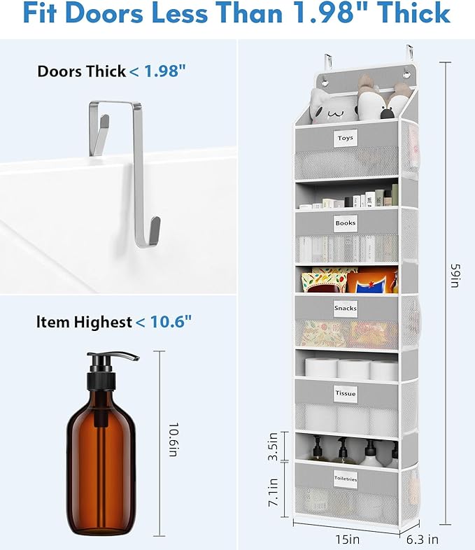 Over The Door Organizer Hanging, 2 Pack 5 Shelf Behind The Doors Storage