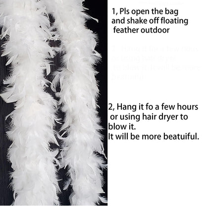 2 Yards 80g Turkey Chandelle Feather Boa for DIY Craft,Party Dancing Dress Up, Halloween Decoration-White