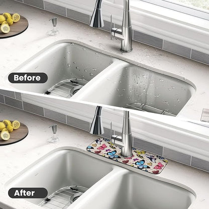 Butterfly Beautiful Vintage Butterflies Kitchen Sink Splash Guard Faucet Mat 1