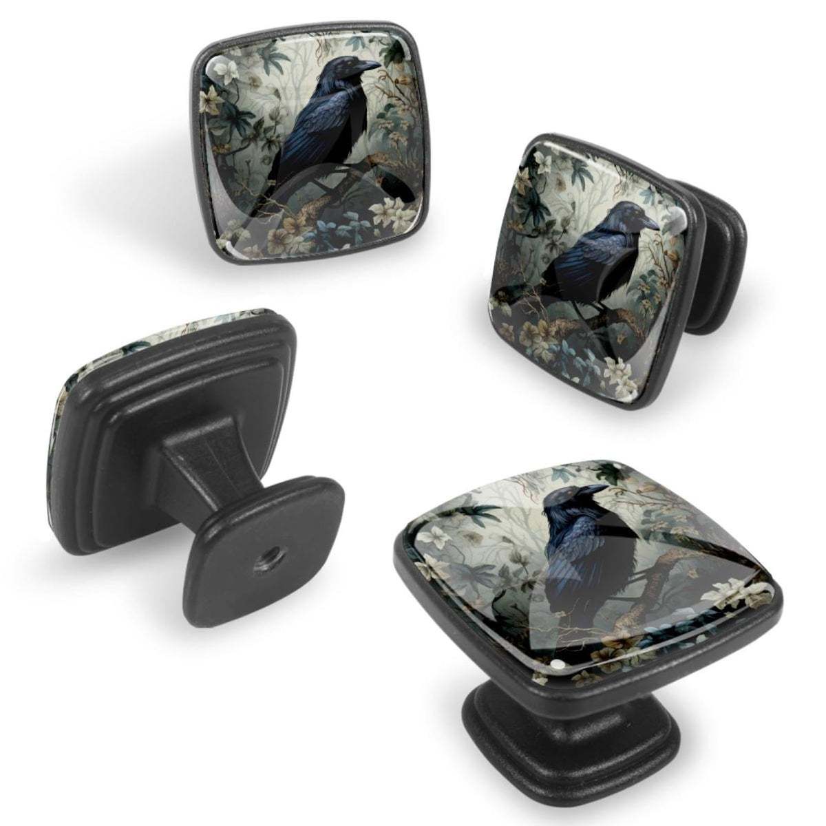 Anna Cowper 4 Pack Kitchen Cabinet Knobs Forest Raven, Black Drawer Knobs Square Knobs for Cabinets and Drawers Single Hole Cabinet Hardware Cupboard Dresser Knobs