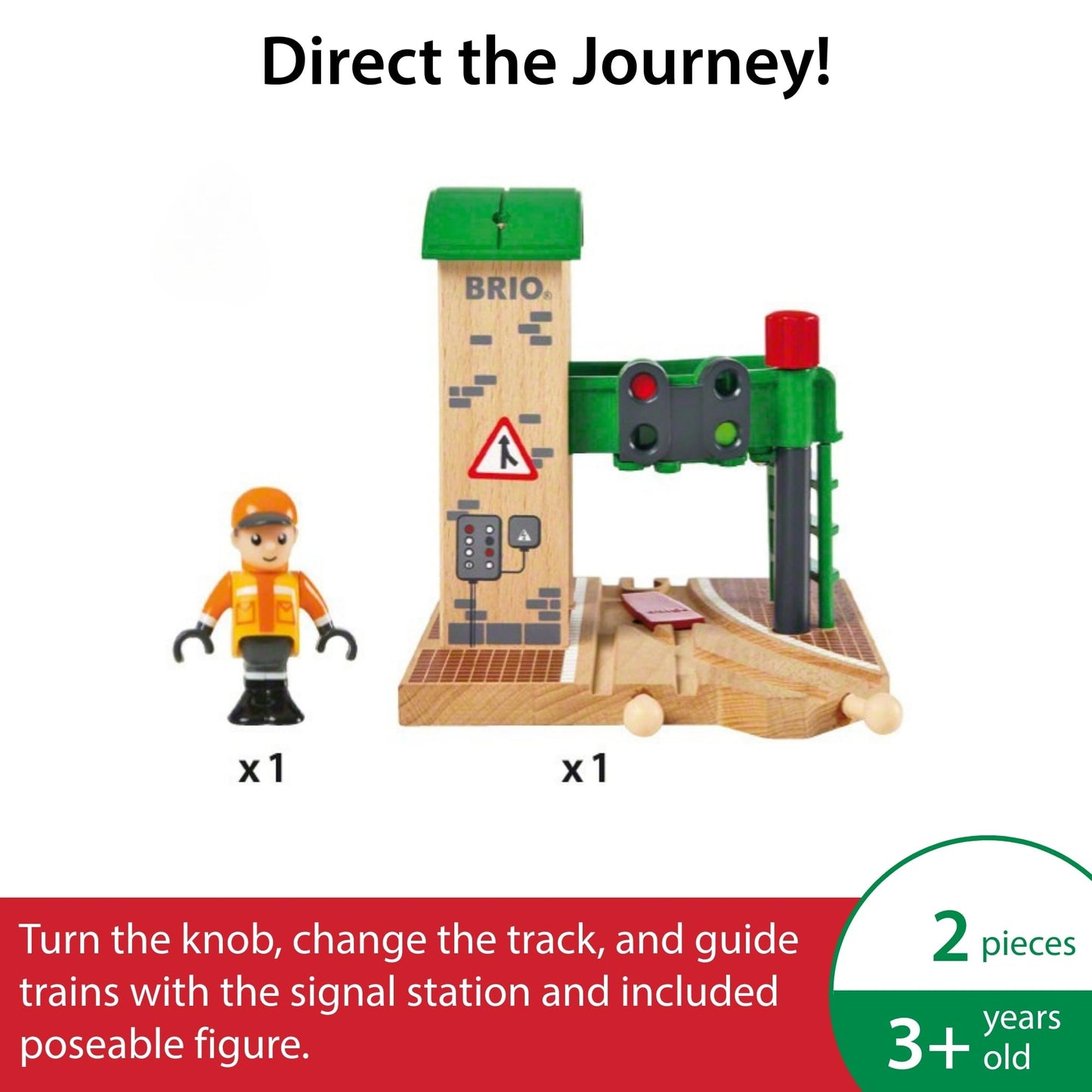 BRIO World Signal Station Set - 2-Piece Wooden Train Track Toy with Interactive Red Light and Figurine - FSC Certified - Compatible with All BRIO Railway Train Toys - Kids Ages 3 & Up