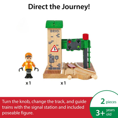 BRIO World Signal Station Set - 2-Piece Wooden Train Track Toy with Interactive Red Light and Figurine - FSC Certified - Compatible with All BRIO Railway Train Toys - Kids Ages 3 & Up