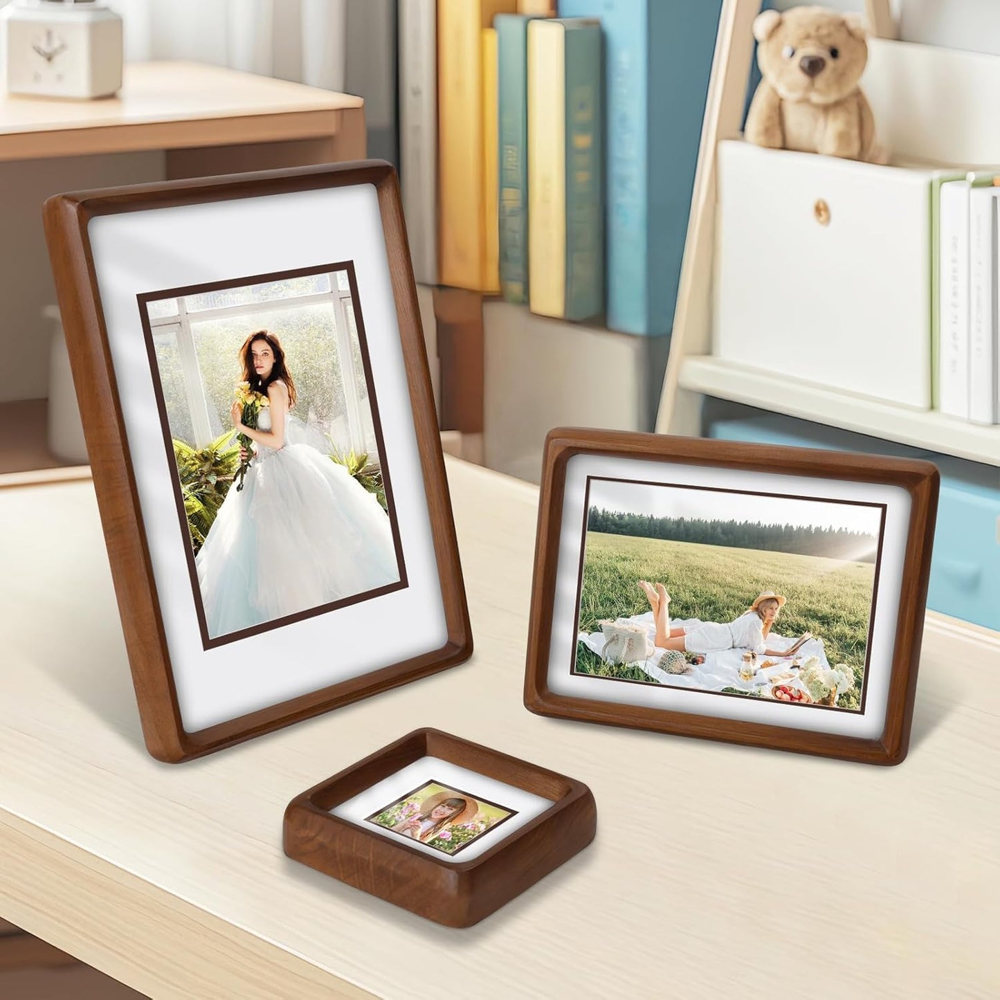 SZKYSJGS 2Pack 5x7 Wood Picture Frame, Solid Natural Walnut Photo Frame with Tempered Glass, 5 x 7 Wooden Frame Matted to 4x6, Wall or Tabletop Display