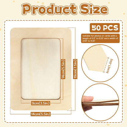 VOKOY 50 Pack Wooden Picture Frames for Crafts, DIY Wood Craft Picture Frames Bulk for 4" x 6" Photos,Unfinished Standing Photo Frames DIY Crafts Wood Decorate for Father's Day Birthday Party Gifts