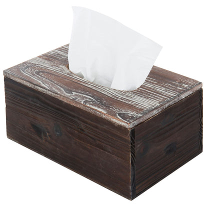 MyGift Rustic Brown Wooden Tissue Box Holder with Torched Wood Finish Cover, Rectangular Facial Tissue Box Cover with Natural Wood Grain Texture