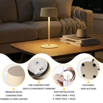 BHOTL Rechargeable Table Lamp, Cordless Touch Control Bedside Lamp – 2700K Warm LED, Stepless Dimmable, USB-C Charging, Small Modern Nightstand Desk Lamp with Non-Slip Base, Beige