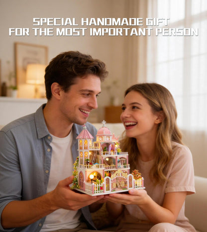 Roroom DIY Miniature House Kit, Windsor Castle Book Nook Kit with LED Light,3D Wooden Puzzle Miniature Dollhouse Kit for Bookshelf Decor-Creative Crafts for Family and Friends