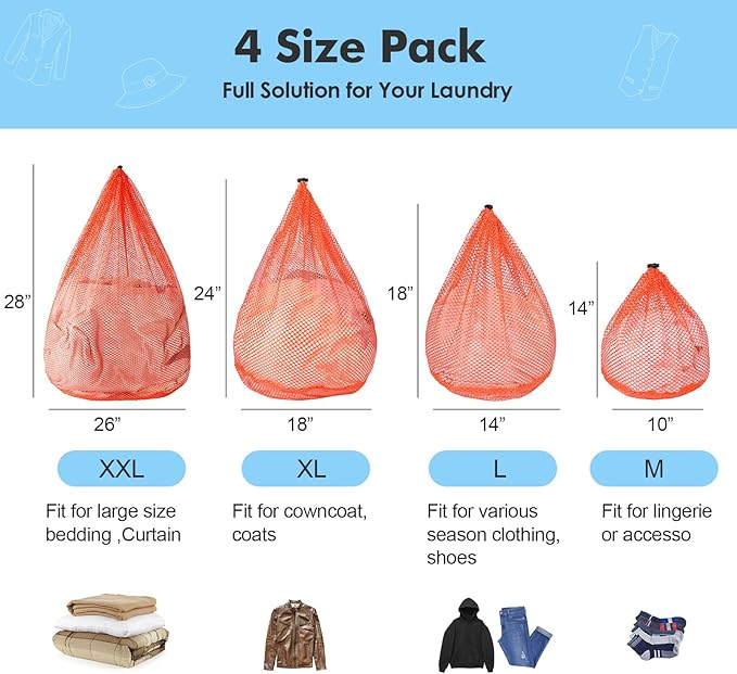 4Pcs Mesh Laundry Bags Washing Machine Mesh Wash Bags