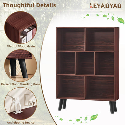LEYAOYAO 7 Cube Bookshelf 3-Tier Bookcase with Legs, Mint-Walnut Kids Book Shelf Cute Storage Organizer, Toy Shelves Bookshelves,Wood Display Bookcases