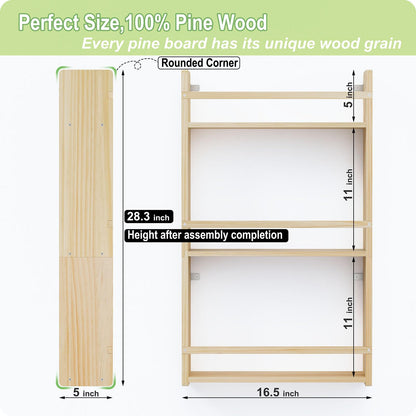 Bidami Wall Bookshelf for Kids, 3 Tier Kids Bookshelf Wall, 16.5 inch Floating Book Shelves for Nursery, Great for Bedroom, Living Room, Play Room and Nursery.