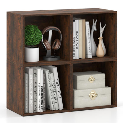 Giantex 4-Cube Bookcase, Stackable Cube Storage Organizer w/Open Bookshelf, Wooden Display Shelving Unit for Small Space, DIY Modular Cubby Storage System for Home, Study, Rustic Brown