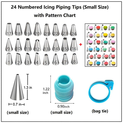 ANSLYQA Cake Decorating Kit, 193 Pcs with Cake Turntable, Leveler, 24 Numbered Icing Tips, 2 Spatulas, 2 Couplers, 3 Scrapers, 50 Pastry Bags, 50 Paper Cupcake Liners & More Baking Tools, (Blue)